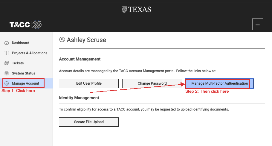 TACC User Portal — Manage Account